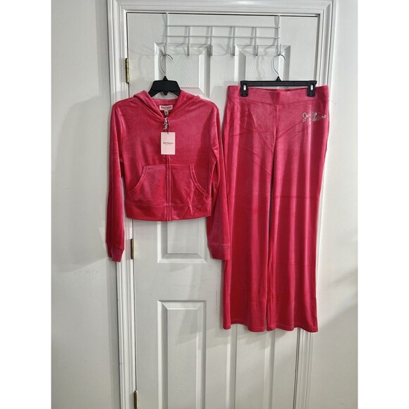 Juicy Couture Size XL Velour Tracksuit Set Pink Party Crown Logo Rhinestone - Picture 3 of 10